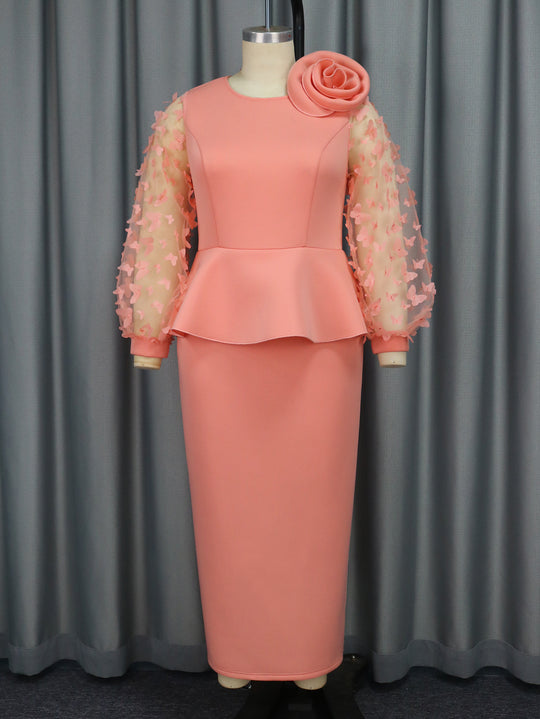 Damen Elegantes Kleid mit extravaganten Puffärmeln und floralem Detail R&B