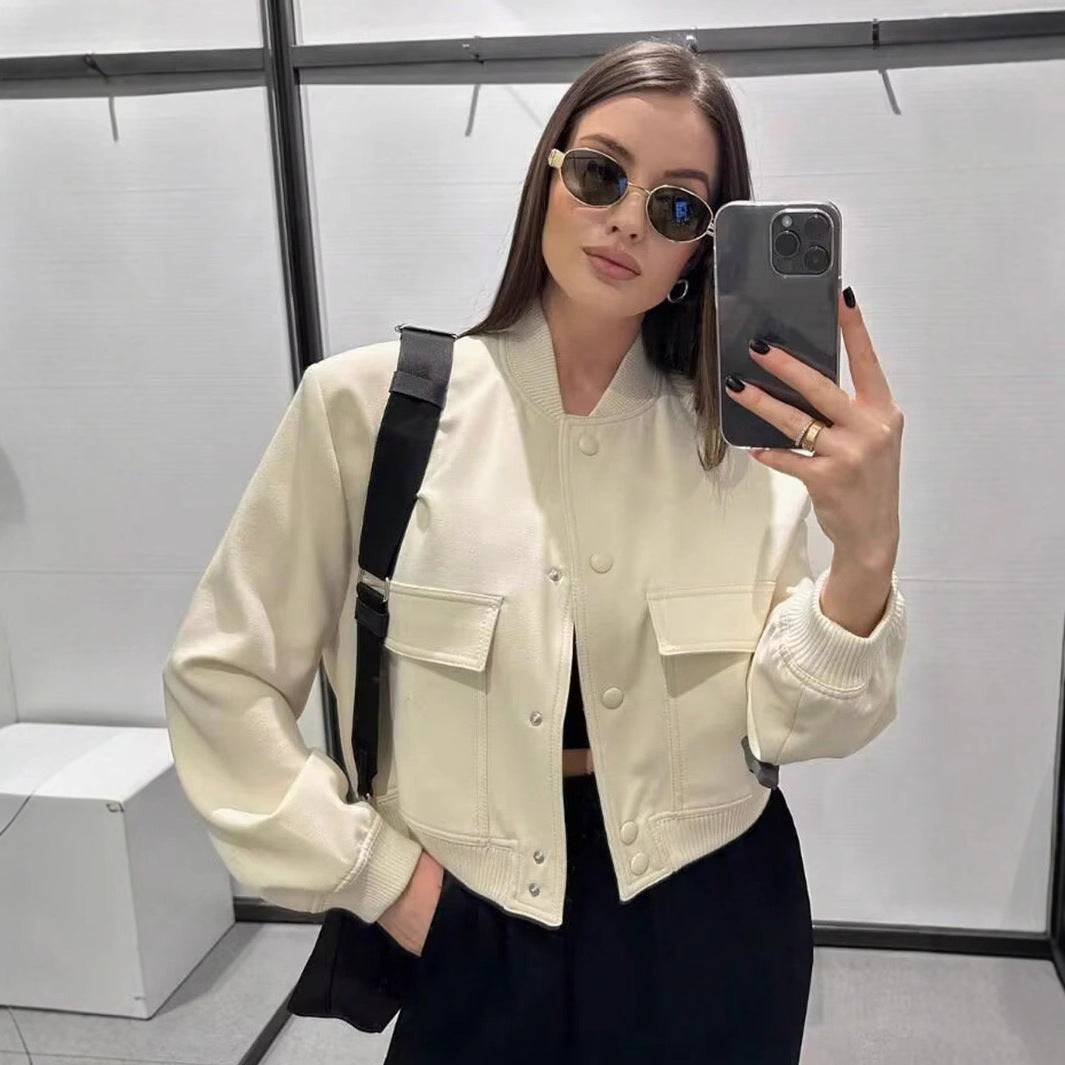 Damen modische cropped Jacke mit animalischem Muster und praktischen Taschen R&B