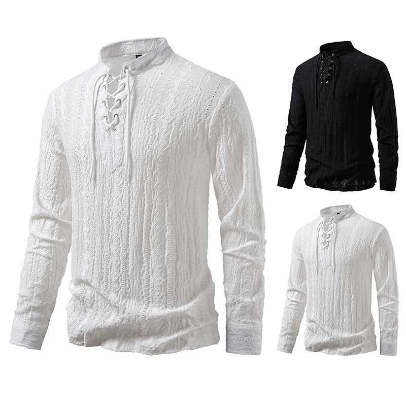 Herren Langarmshirt mit einzigartigem Strukturmuster und Kordelzug R&B