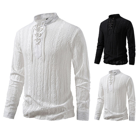 Herren Langarmshirt mit einzigartigem Strukturmuster und Kordelzug R&B