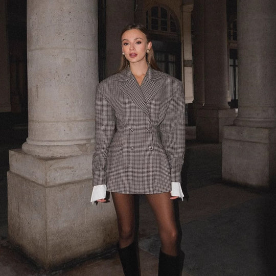 Damen Eleganter Karoblazer mit doppelter Knopfleiste R&B