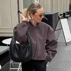 Damen Oversized Bomberjacke mit voluminösen Ärmeln und Stehkragen R&B