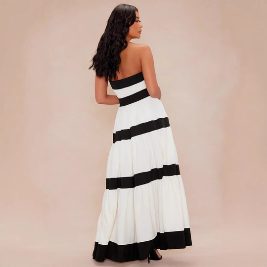 Damen Maxikleid mit schulterfreiem Design und weitem Rock R&B