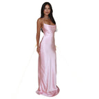 Damen Elegantes Satinabendkleid mit spaghettiträgern und fließendem Schnitt R&B