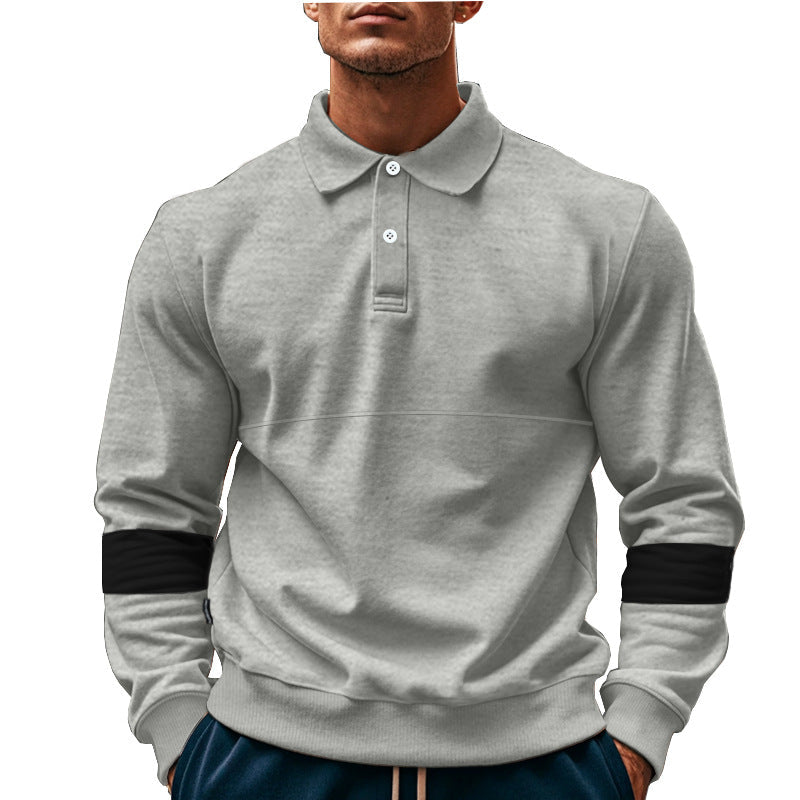 Herren modischer Langarmpullover mit poloartigen Details und kontrastierenden Ärmelbündchen R&B