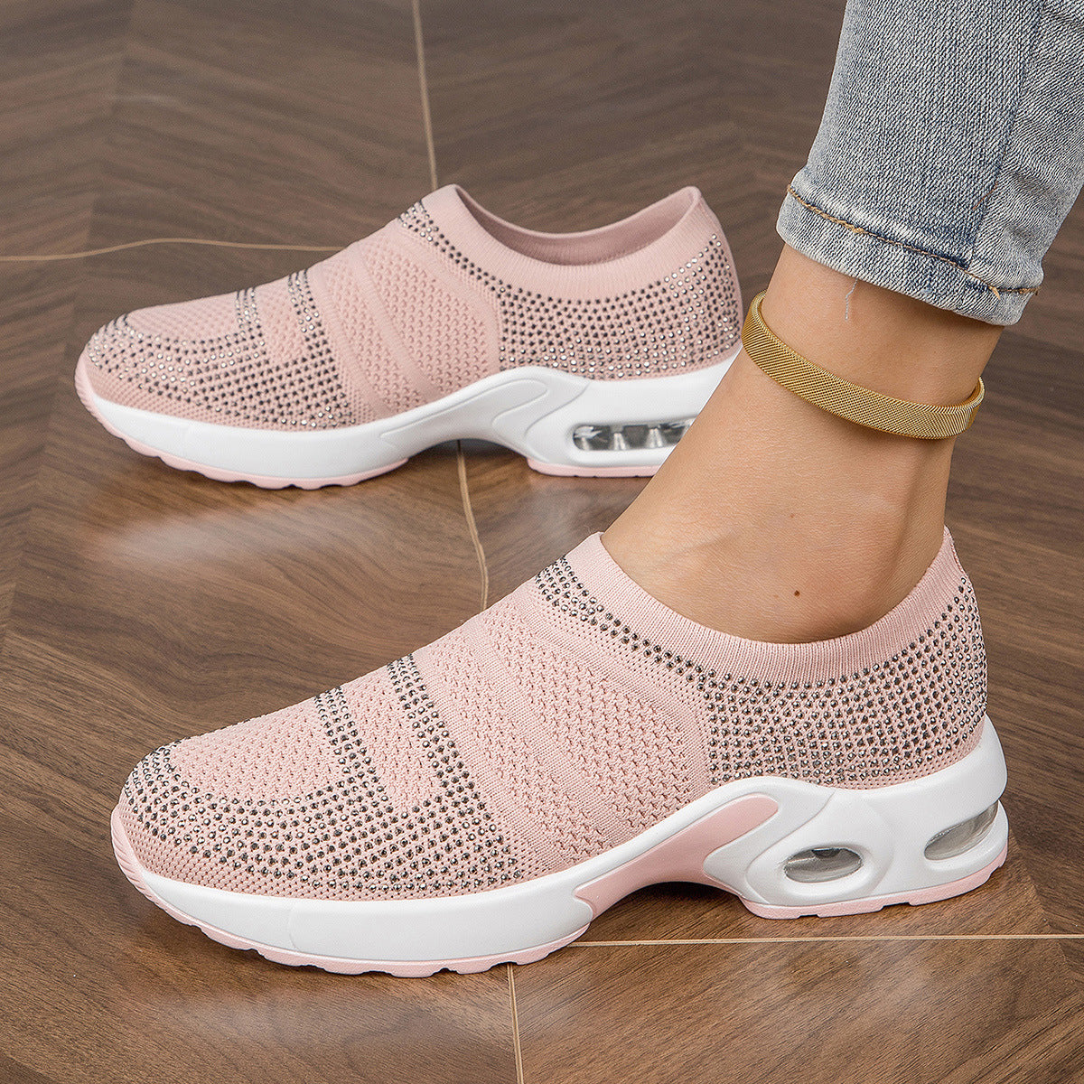 Damen Sportliche Slip-On Sneakers mit atmungsaktivem Mesh und dämpfendem Fußbett