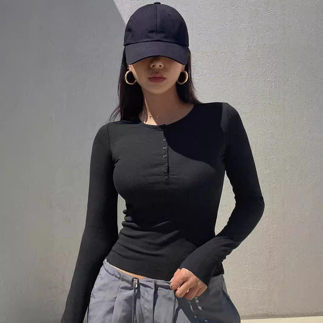 Damen Langarmshirt mit Knopfleiste R&B