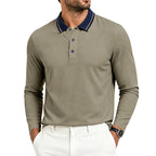 Herren nan langärmliges Piqué-Poloshirt mit Kontrastkragen und Dreiknopfleiste R&B