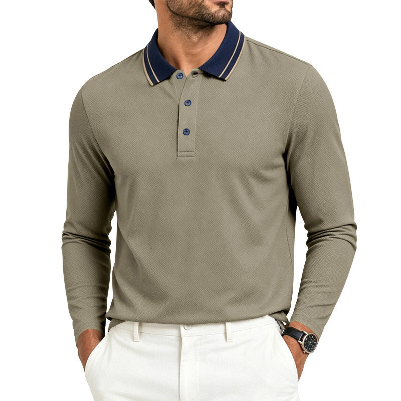 Herren nan langärmliges Piqué-Poloshirt mit Kontrastkragen und Dreiknopfleiste R&B