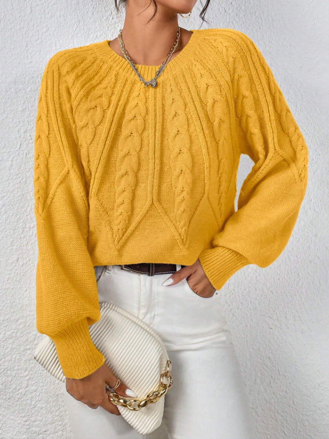 Damen Strickpullover mit Zopfmuster und weitem Schnitt R&B