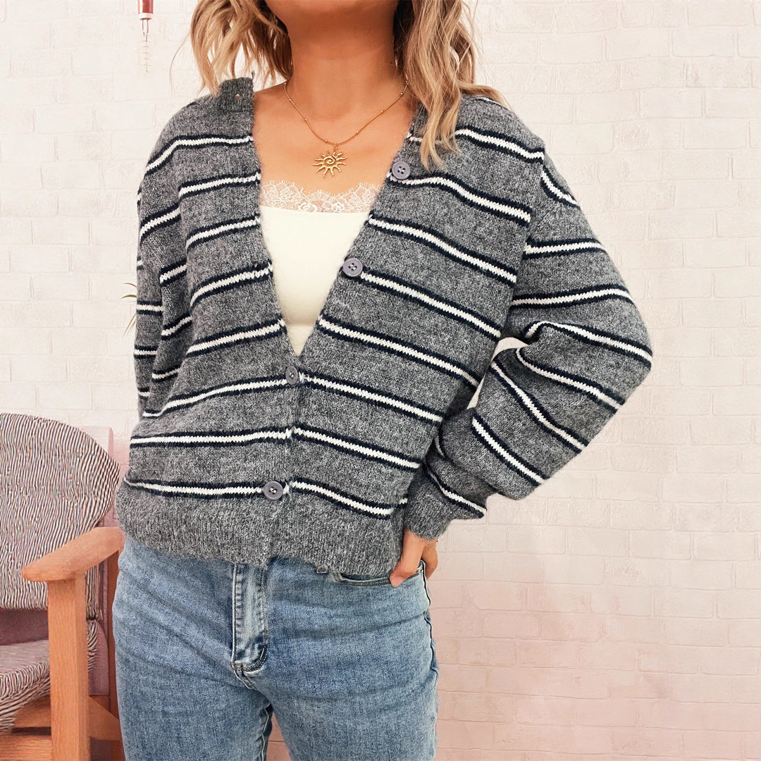 Damen Langärmliger Strickcardigan mit modischem Streifenmuster R&B