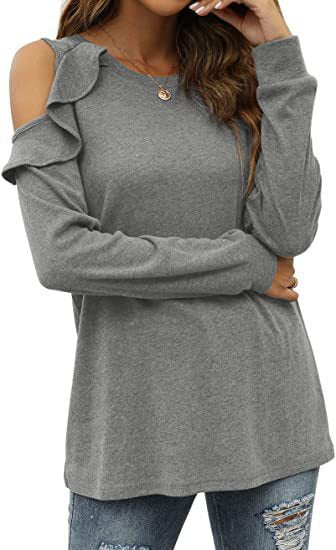 Damen Elegantes Langarmoberteil mit Rüschendetails und Kalt-Schulter Design R&B