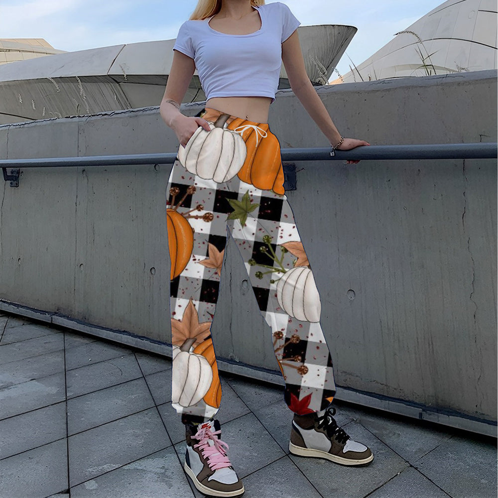 Damen Lässige Print-Hose mit herbstlichem Motiv R&B