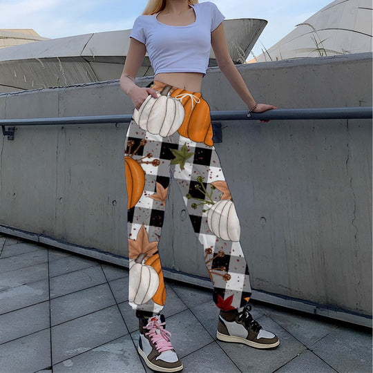 Damen Lässige Print-Hose mit herbstlichem Motiv R&B