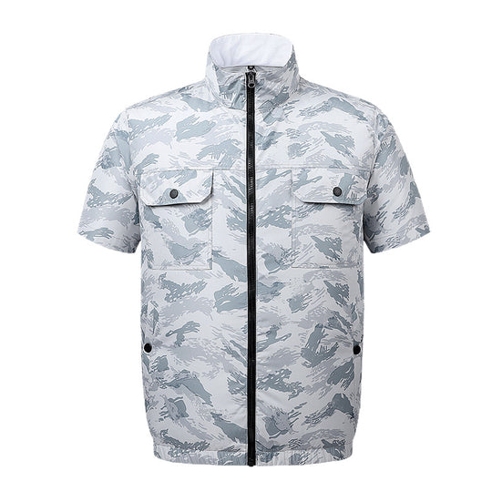 Herren nan leichte kurzärmelige Freizeitjacke mit Stehkragen, Reißverschluss und Brusttaschen R&B