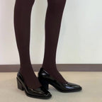 Damen elegante Blockabsatz-Pumps mit hochglänzender Lederoberfläche und komfortabler Fußbettstruktur R&B