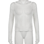 Damen luftiger Strickpullover mit feinem Netzmuster R&B