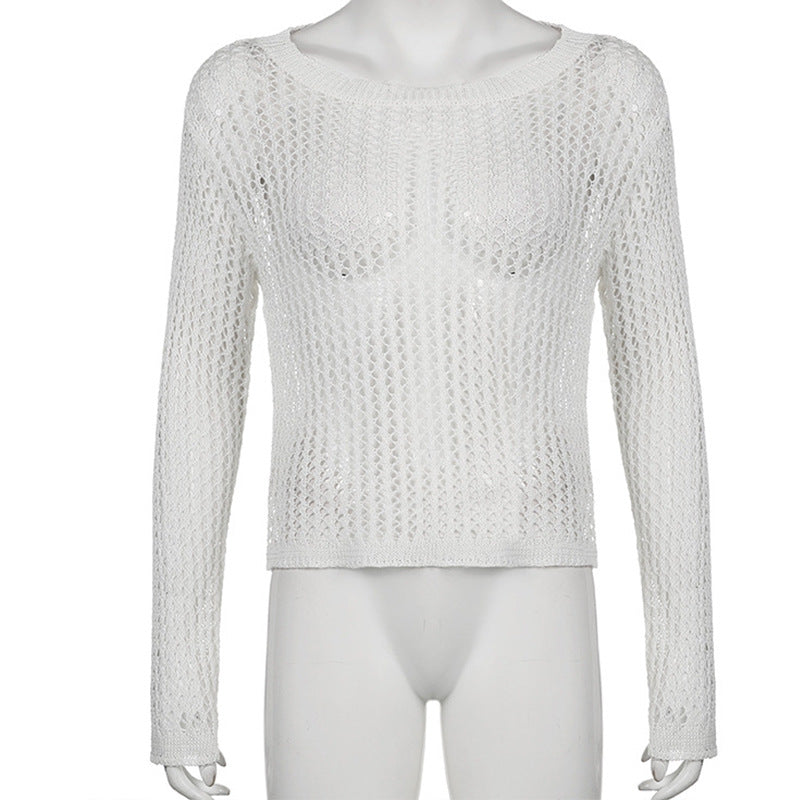 Damen luftiger Strickpullover mit feinem Netzmuster R&B
