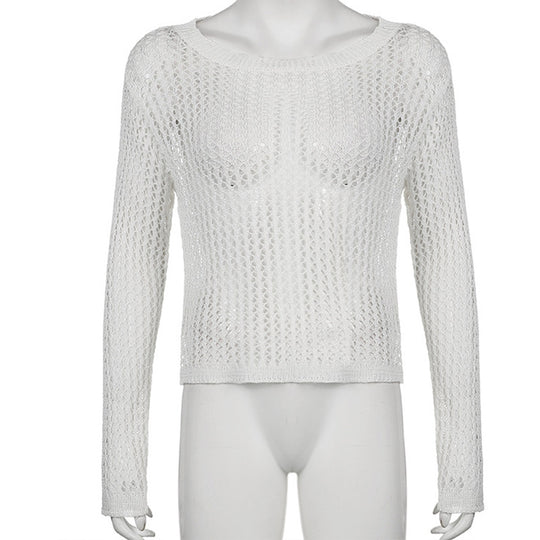 Damen luftiger Strickpullover mit feinem Netzmuster R&B