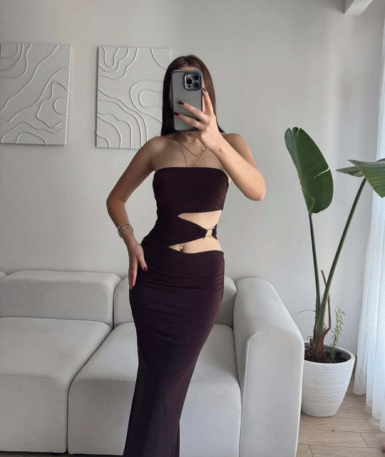 Damen elegantes Bodenkleid mit gerafftem Design und verstellbarem Gürtel R&B