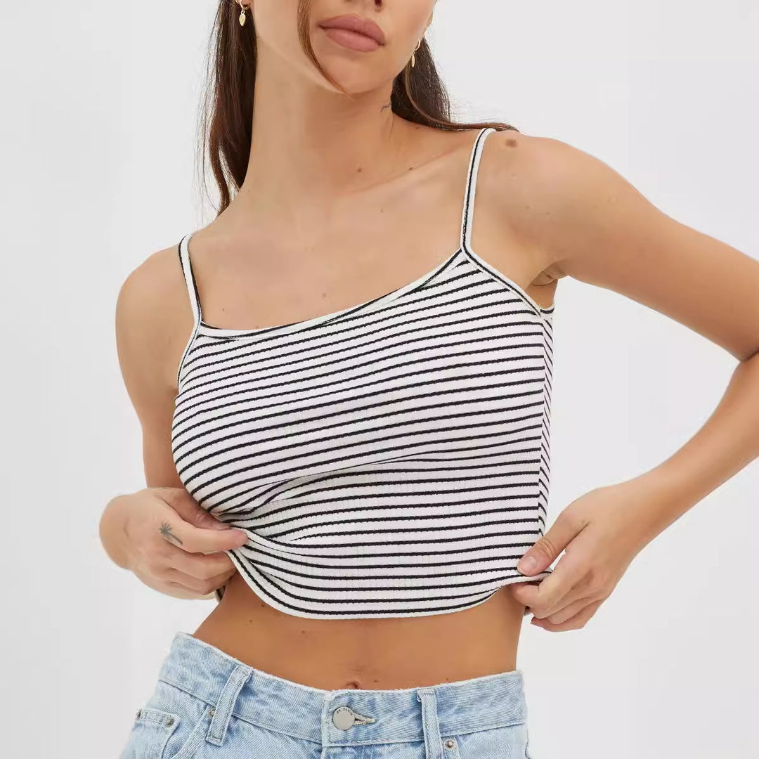 Damen gehäkeltes Crop-Top mit feinem Streifenmuster und komfortablem Schnitt R&B