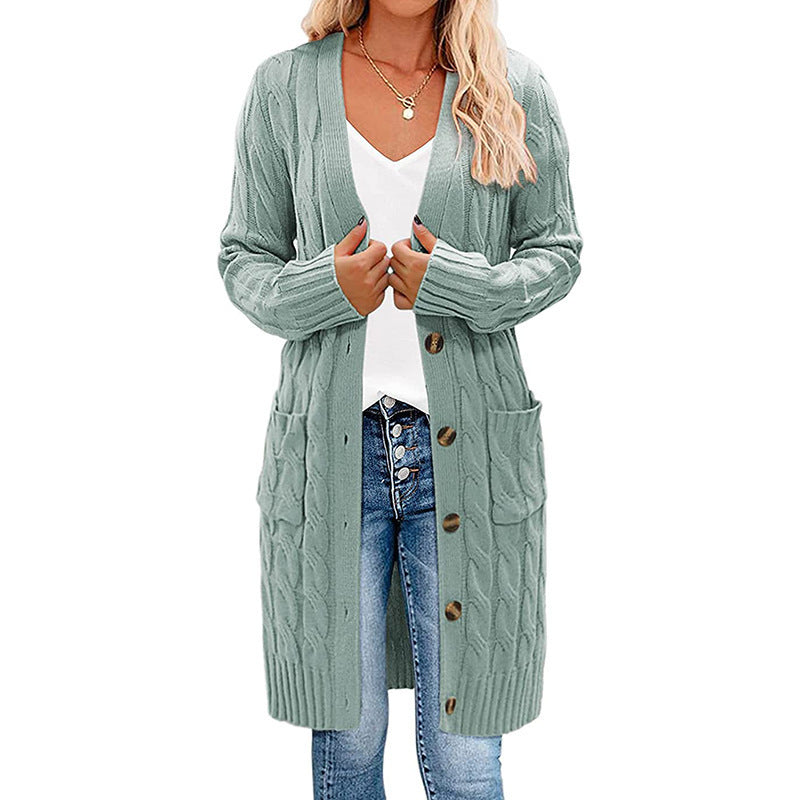 Damen Langer Strickcardigan mit Zopfdesign und praktischen Taschen R&B