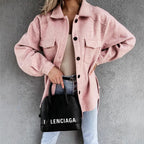 Damen modische Oversized-Jacke mit Gürtel und dekorativen Taschen R&B