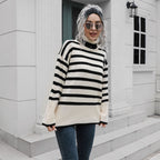 Damen Strickpullover mit hohen Bündchen und lässigem Streifenmuster R&B