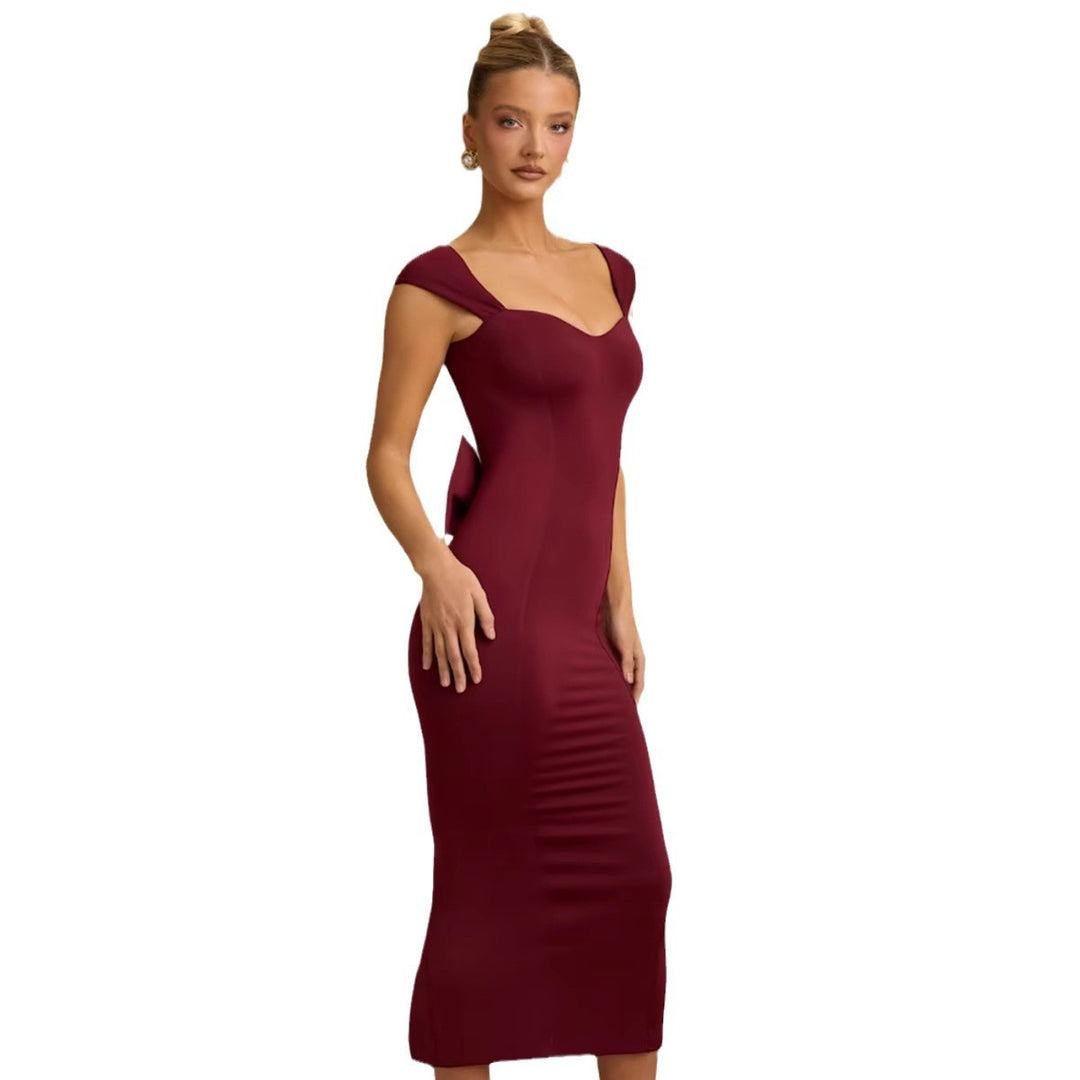 Damen Figurbetontes Cocktailkleid mit herzförmigem Ausschnitt und strukturierten Ärmeln R&B