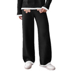 Damen bequeme Strickhose mit floralem Applikationsdesign R&B