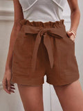 Damen kurze Lockere Leinenhose mit Bindegürtel R&B