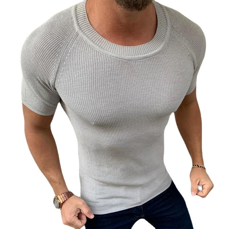 Herren figurbetontes Kurzarmstrickoberteil R&B