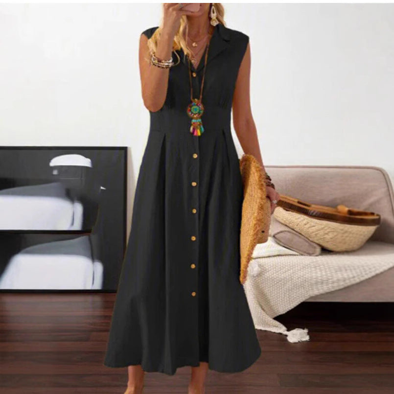 Damen Sommerliches Maxi-Kleid mit Knopfleiste und ärmellosem Design R&B