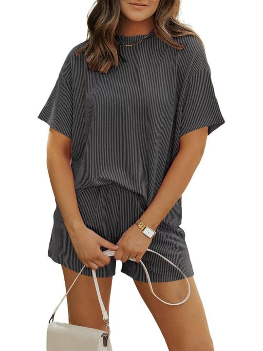 Damen lässiger Lounge-Set mit sportlichem Design und Kurzarm R&B