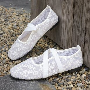 Damen Elegante Ballerinas mit floralem Spitzen-Design R&B