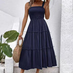 Damen Maxikleid mit elastischem Bustier und fließendem Rock R&B