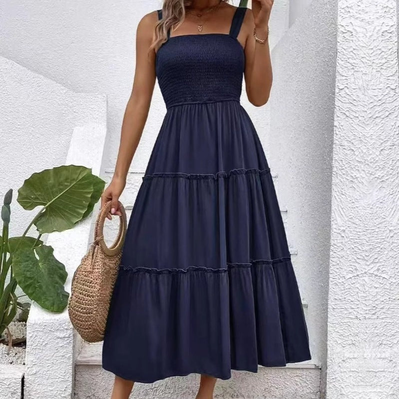 Damen Maxikleid mit elastischem Bustier und fließendem Rock R&B
