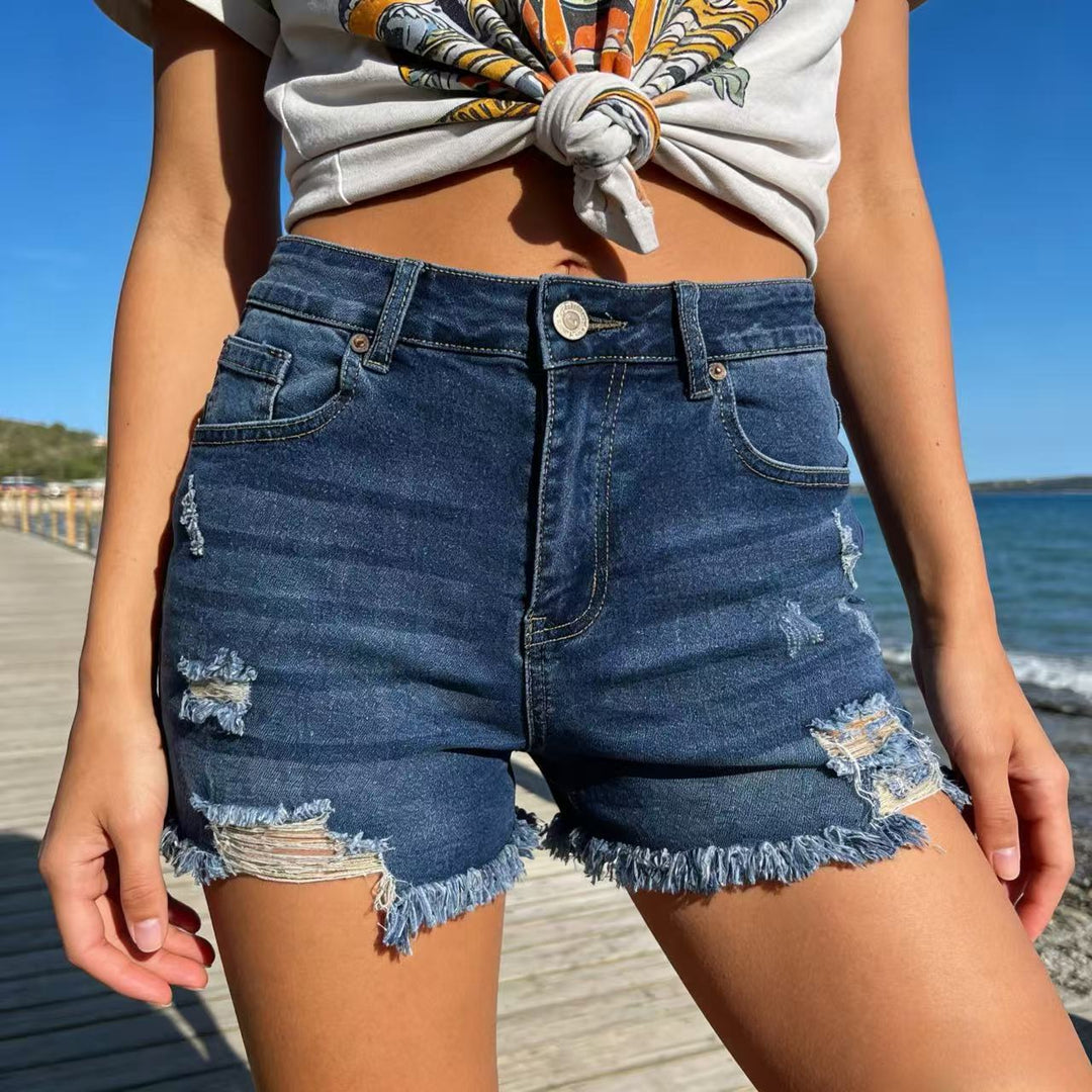 Damen Destroyed Denim-Shorts mit fransigem Saum und stylischen Rissdetails R&B