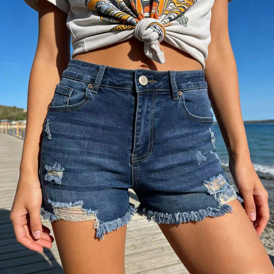 Damen Destroyed Denim-Shorts mit fransigem Saum und stylischen Rissdetails R&B