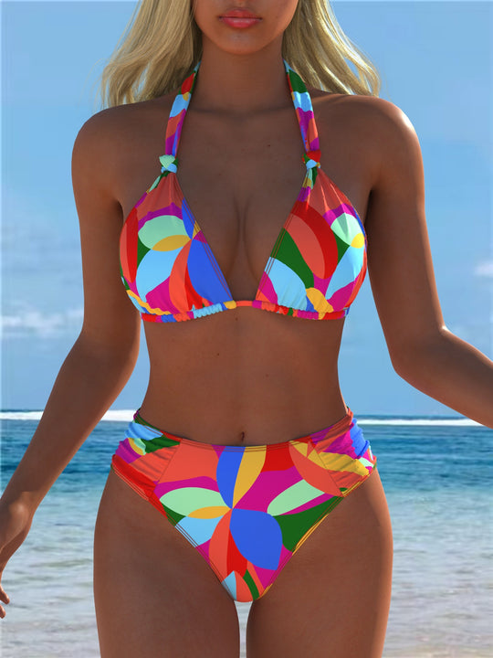 Damen Triangel-Bikini mit hohem Bund und patriotischem Sternen-Muster R&B