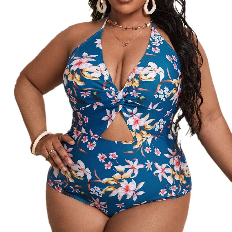 Damen Einteiler Badeanzug mit floralem Cut-Out-Design und eleganter Knotendetailierung R&B