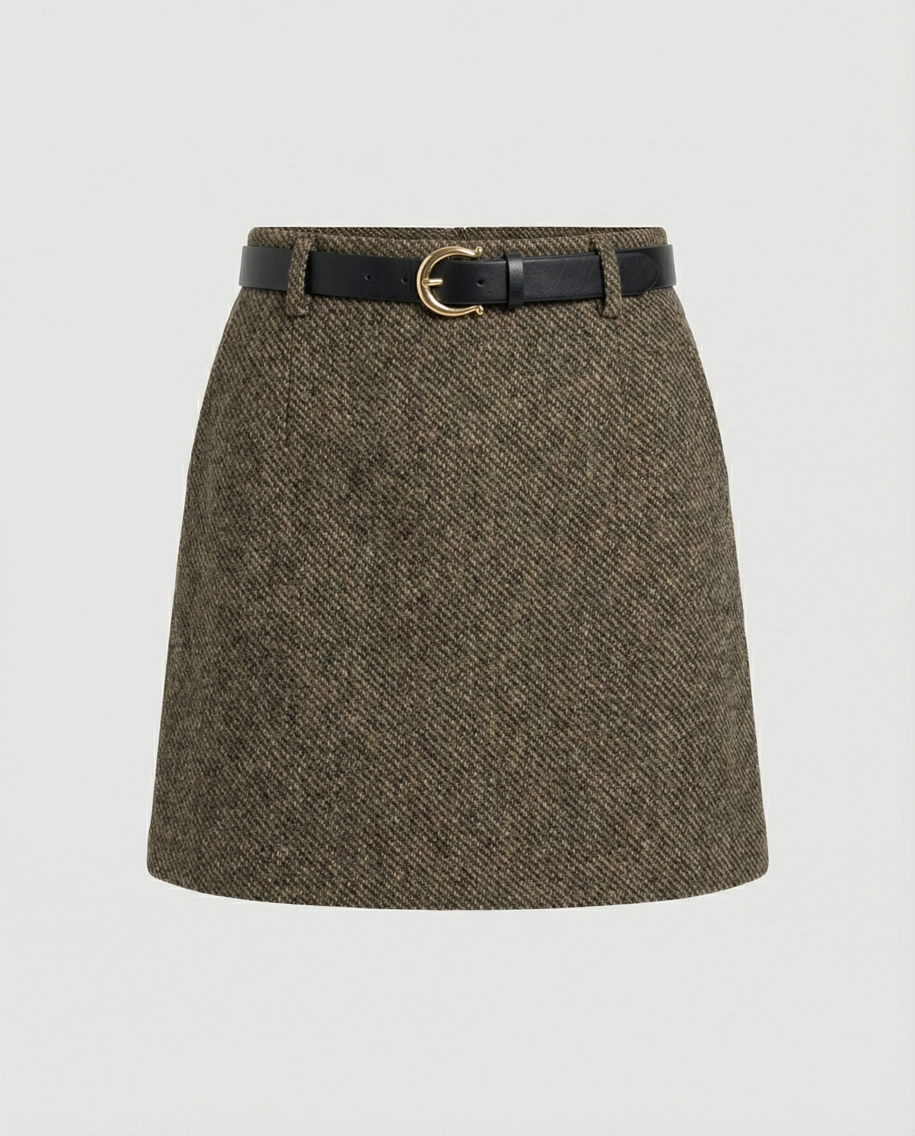 Eleganter A-Linien Wollrock in Mahagoni-Braun mit passendem Gürtel