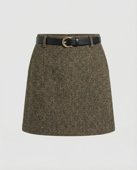 Eleganter A-Linien Wollrock in Mahagoni-Braun mit passendem Gürtel