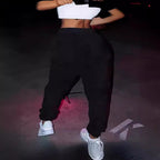 Damen Freizeithose mit kreativem Schriftzug und elastischem Bund R&B