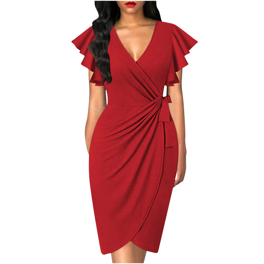 Damen Wickelkleid mit Rüschendetails und elastischem Tailleneinsatz R&B