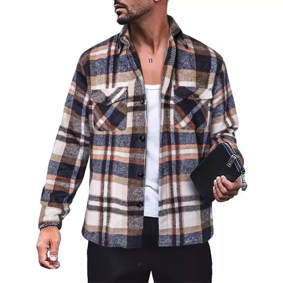 Herren Flanellhemd mit Karomuster und funktionalen Taschen R&B