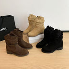 Damen Modische Stiefeletten mit lässigem Falten-Design und bequemem Blockabsatz R&B