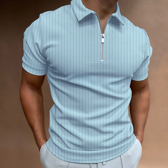Herren Kurzarm Polo-Hemd mit Reißverschluss und strukturiertem Design R&B