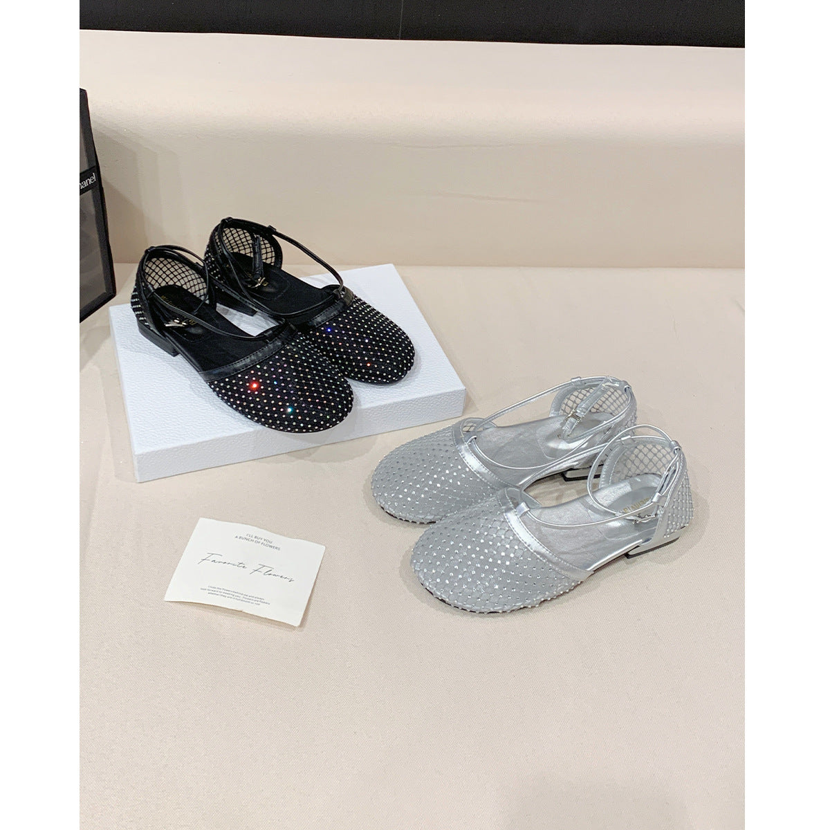 Damen elegante Ballerinas mit modischem Netzdesign und schimmerndem Akzent