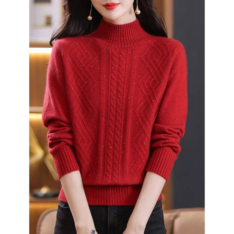 Damen Strickpullover mit Rippenstruktur und hochgeschlossenem Kragen R&B